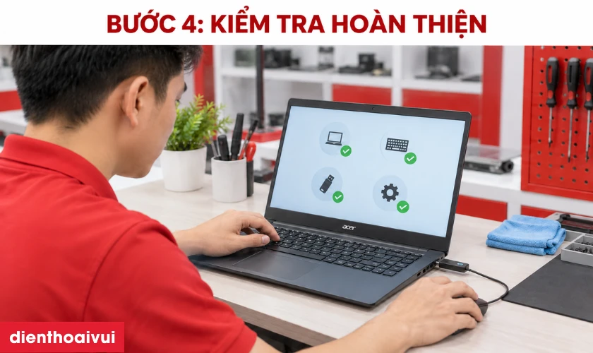Nh&acirc;n vi&ecirc;n thay, sửa ho&agrave;n tất v&agrave; kiểm tra m&aacute;y trước khi b&agrave;n giao